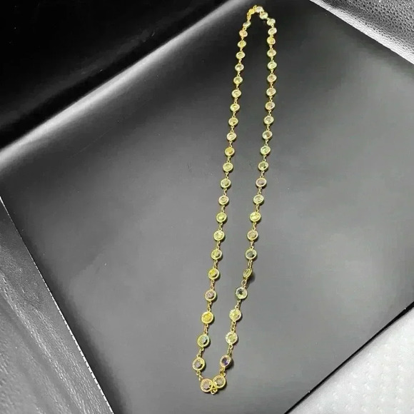 VGT Austrian USA Crystal Multicolored Crystals Gold-tone Bezel Necklace 16" Long - Picture 1 of 9